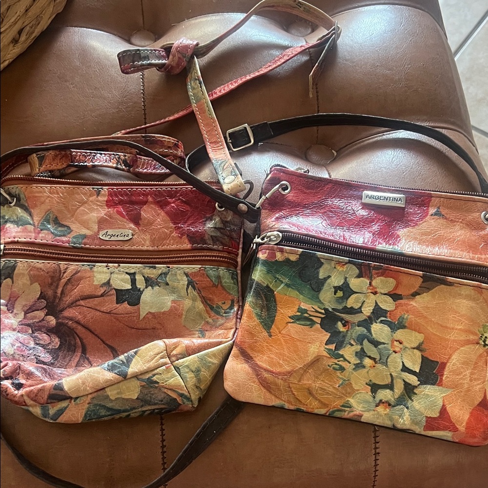 Floral Leather Crossbody Bag - Pink & Orange